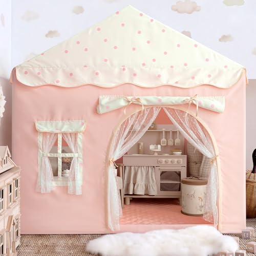 Sherilyn Kids Play Tent with Double Door Childrens Playhouse Tents Portable Fantasy Adventure Castle for Girls Kids Tent with Mat House Toys for Girl Birthday Christmas House Gift - Image 1