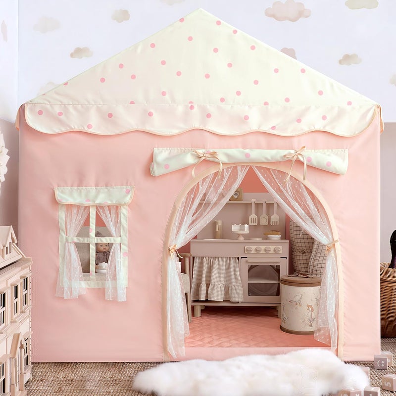 Sherilyn Kids Play Tent with Double Door Childrens Playhouse Tents Portable Fantasy Adventure Castle for Girls Kids Tent with Mat House Toys for Girl Birthday Christmas House Gift - Image 3