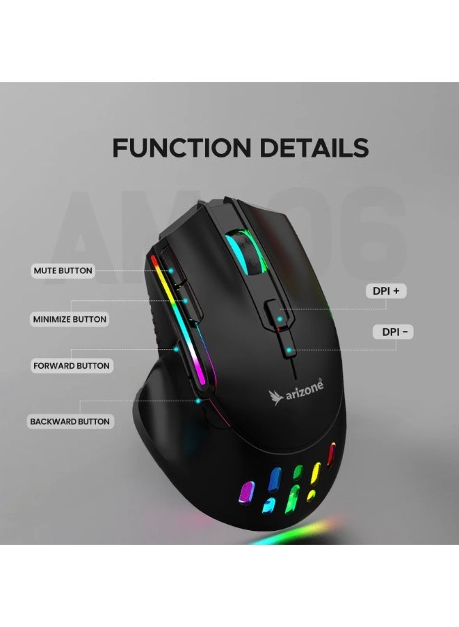 أريزون ماوس الألعاب اللاسلكي AM-06 مزود بـ 8 أزرار، وإضاءة RGB متغيرة، ودقة DPI قابلة للتعديل - Image 3