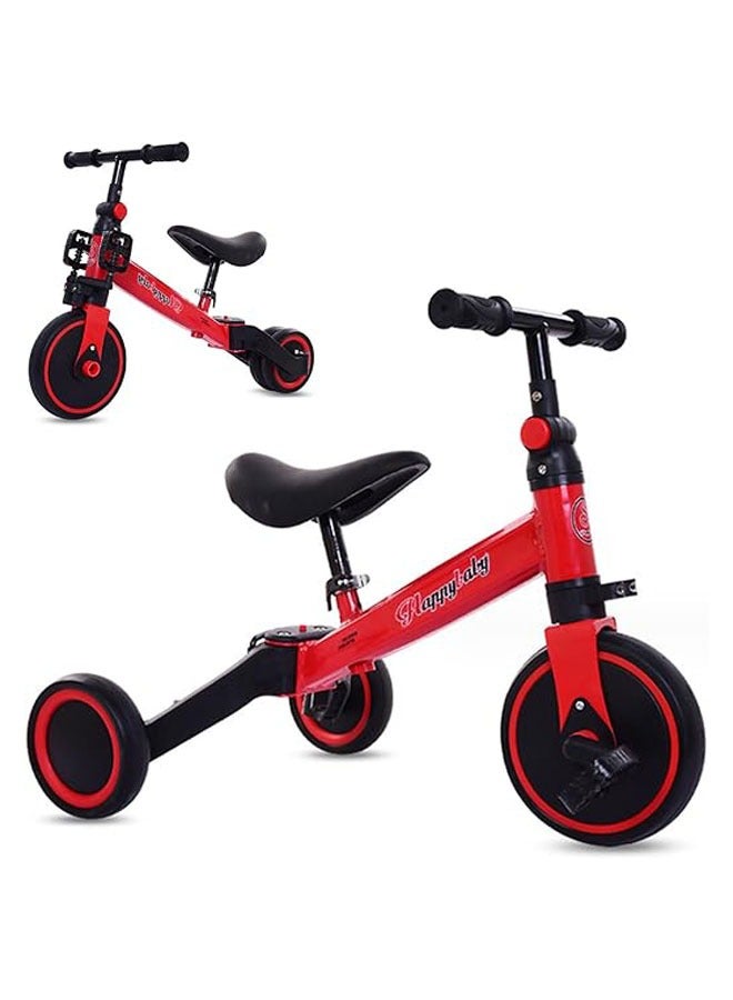 Hihonor 3-in-1 Baby Tricycle with 3 Wheels, Kids Pedal Tricycle for 1-4 Years Old, Toddler Tricycle for Indoor-Outdoor, Balance Bike with Removable Pedal for Boys and Girls (Red)  - Image 1