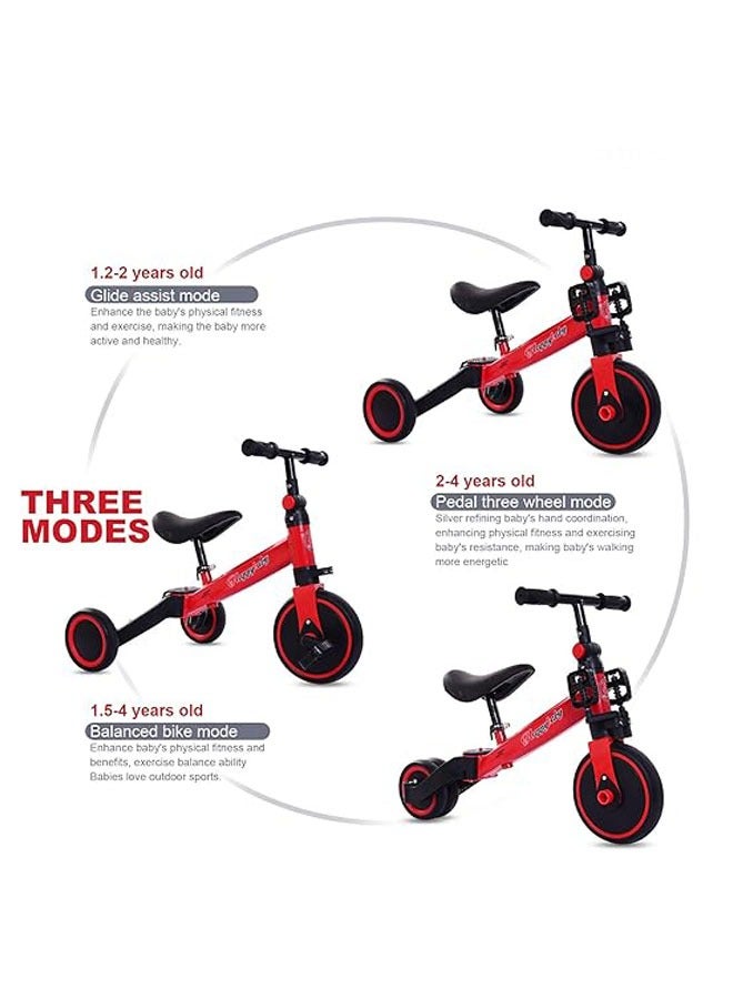 Hihonor 3-in-1 Baby Tricycle with 3 Wheels, Kids Pedal Tricycle for 1-4 Years Old, Toddler Tricycle for Indoor-Outdoor, Balance Bike with Removable Pedal for Boys and Girls (Red)  - Image 3