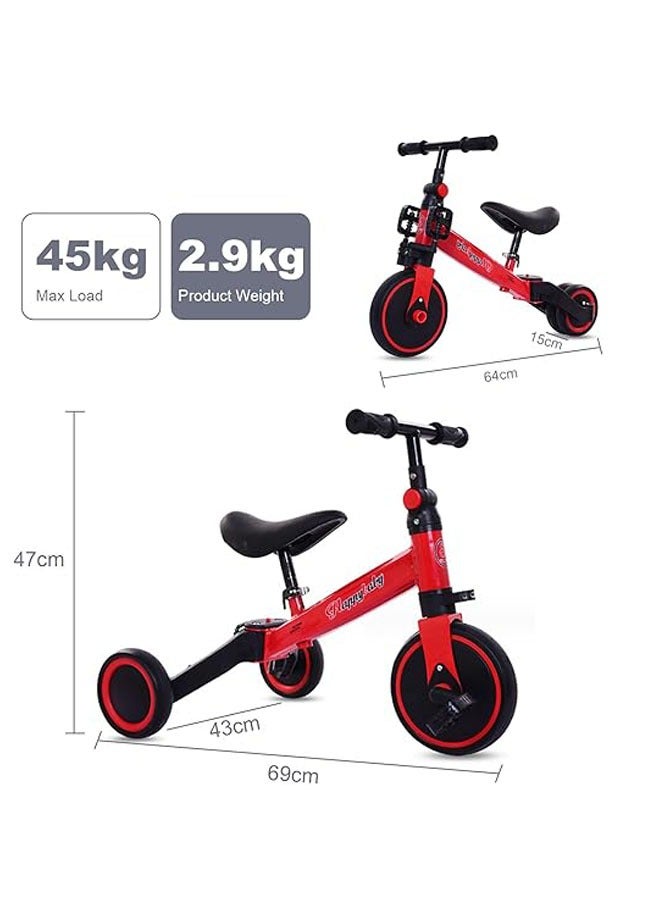 Hihonor 3-in-1 Baby Tricycle with 3 Wheels, Kids Pedal Tricycle for 1-4 Years Old, Toddler Tricycle for Indoor-Outdoor, Balance Bike with Removable Pedal for Boys and Girls (Red)  - Image 2