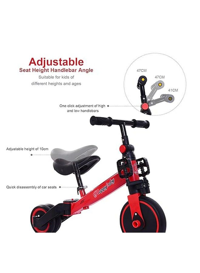 Hihonor 3-in-1 Baby Tricycle with 3 Wheels, Kids Pedal Tricycle for 1-4 Years Old, Toddler Tricycle for Indoor-Outdoor, Balance Bike with Removable Pedal for Boys and Girls (Red)  - Image 4