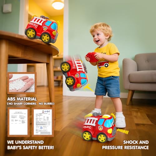 AEROQUEST Remote Control Car 24G Cartoon Emergency Vehicle RC Fire Truck Engine Toys with Lights Music Birthday Gifts for Toddlers Kids Boys Girls 15 Years Old Red - Image 5