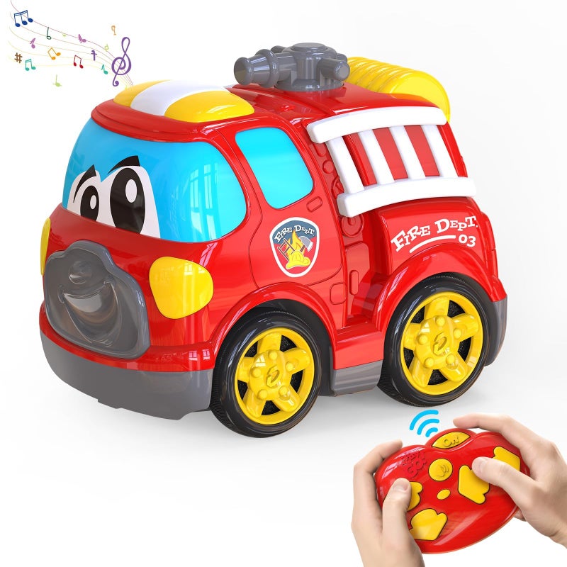 AEROQUEST Remote Control Car 24G Cartoon Emergency Vehicle RC Fire Truck Engine Toys with Lights Music Birthday Gifts for Toddlers Kids Boys Girls 15 Years Old Red - Image 3