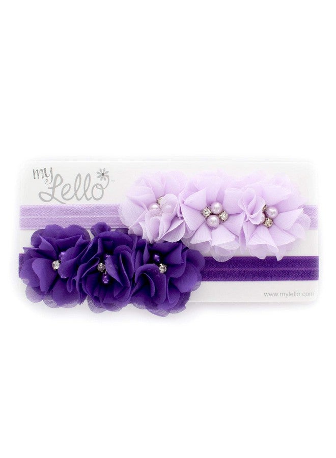 My Lello Baby Flower Headbands Fabric Beaded Trio Stretchy Elastic Pair (Light Pink/White) - Image 3