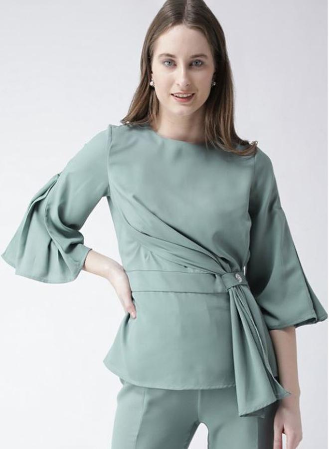 Kassually Solid Regular Fit Wrap Front Top - Image 1