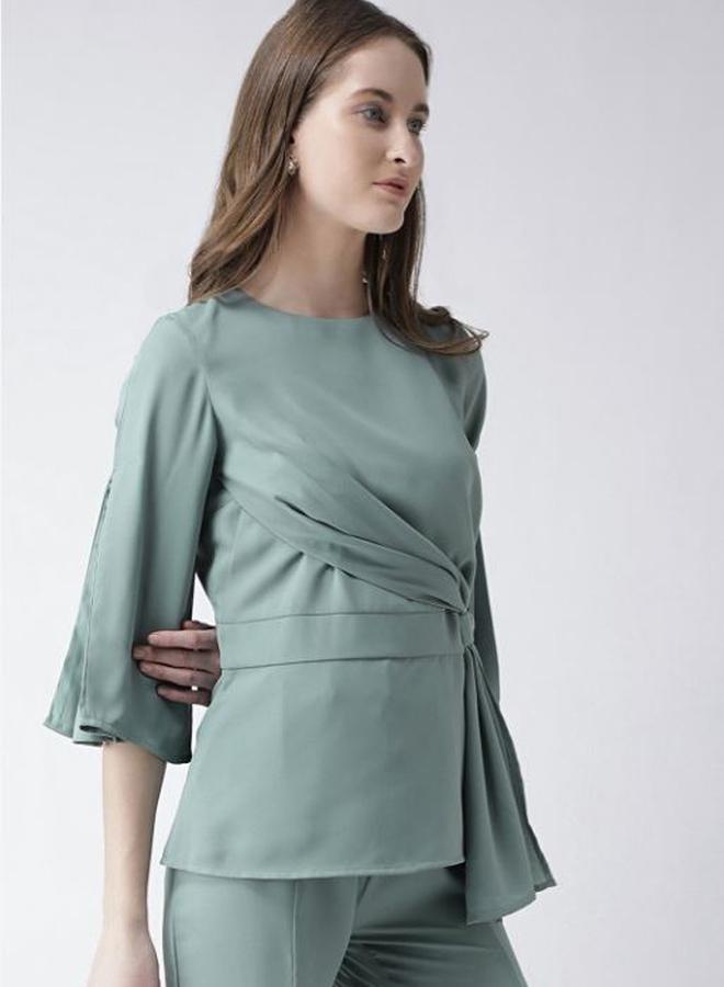 Kassually Solid Regular Fit Wrap Front Top - Image 2