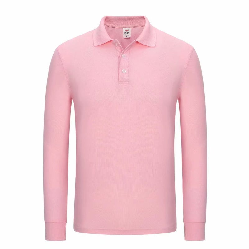 Polo Shirt Set Work Clothes Long Sleeve Solid Color Lapel Mens and Womens Paul T-Shirt Making Spring and Autumn Printing Embroidered logo Pink