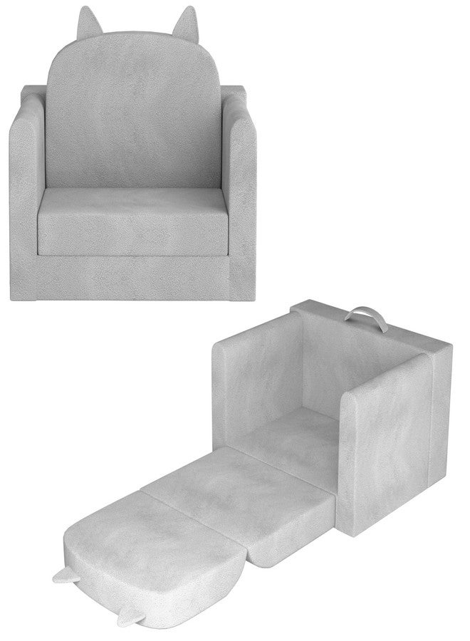 ORWIPO Kids Sofa Bed with Removable Washable Cover & Backrest - Foldable Toddler Chair, Cozy Crystal Velvet Furniture for Playtime, Naps & Travel (Gray, Bear Design) - Image 1