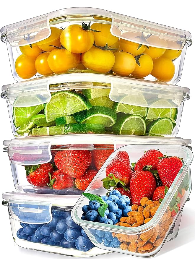 S-TOP Glass Food Storage Containers [5 x 1000 ml] - Hermetic Glass Storage Box with Lids - Food Storage Box Suitable for Dishwasher Freezer Microwave - Image 1