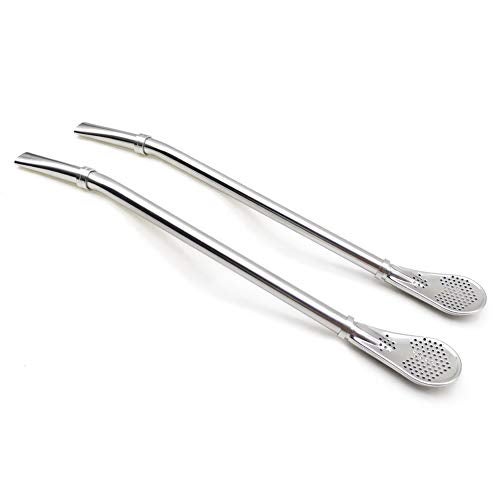 GFDesign Yerba Mate Bombilla Gourd Drinking Filter Straws Stirrer Food-Grade 18/8 Stainless Steel - Set of 2 with 2 Cleaning Brushes - 7.5 Inches Long - Image 2
