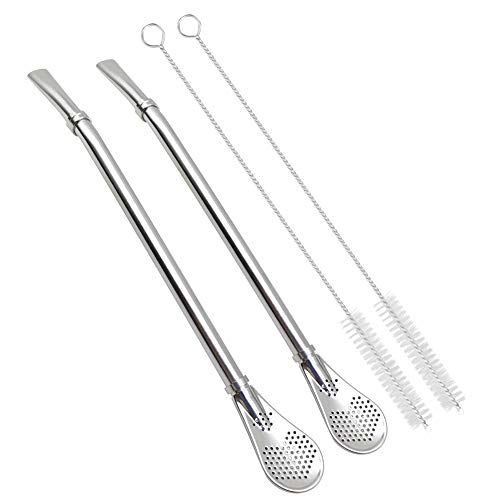 GFDesign Yerba Mate Bombilla Gourd Drinking Filter Straws Stirrer Food-Grade 18/8 Stainless Steel - Set of 2 with 2 Cleaning Brushes - 7.5 Inches Long - Image 1
