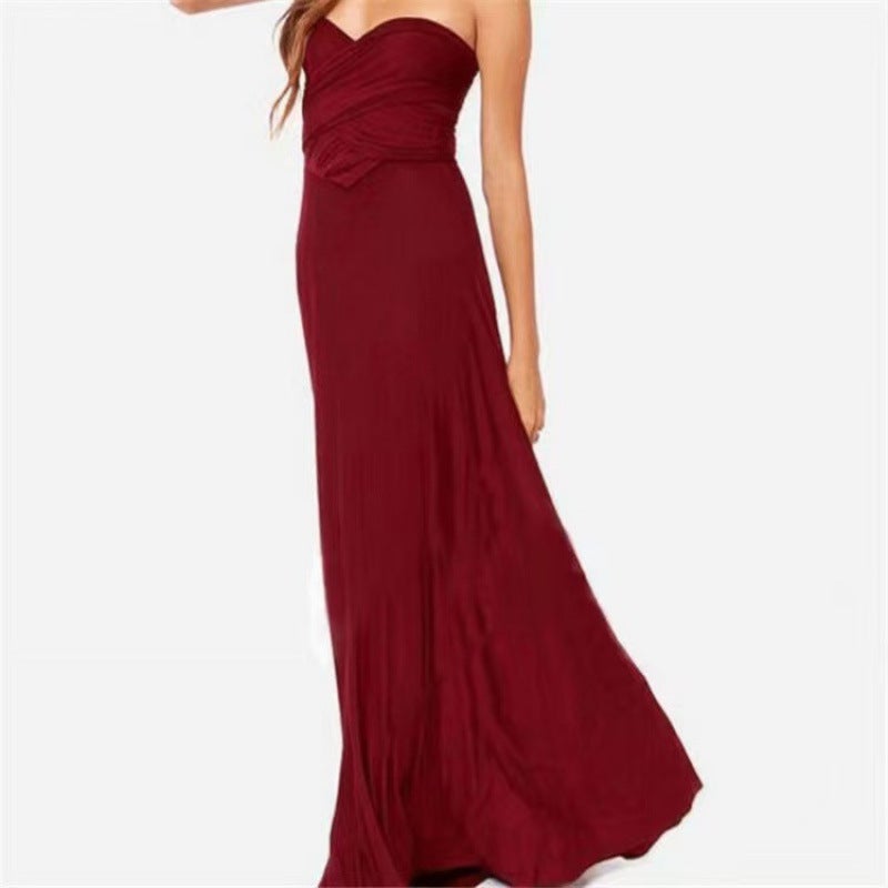New Women's Solid Color Multi-Way Tie Red Evening Dress - Image 3