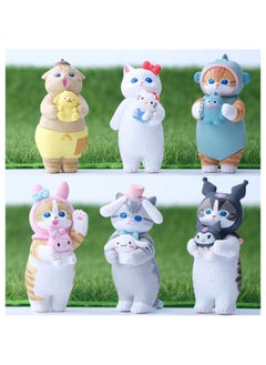 Generic Cute Elephant Slide Cat Box Egg Hamburger Sandwich Cat Fried Shrimp Cat Mini Food Play Ornaments Toy Doll-color:6 Sanli Cats In Bags  - Image 1