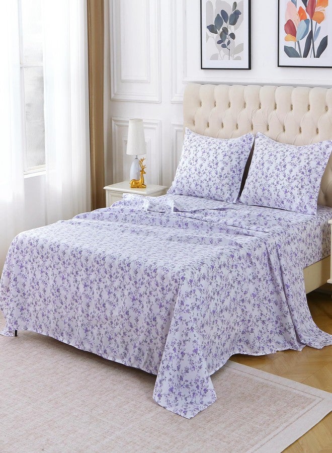 Viviland Floral King Sheet Set - 4 Piece Purple Lavender Botanical Patterned Bed Sheets - Soft, Breathable Microfiber Sheets with Deep Pocket, Non-Slip Fitted Sheets & Pillowcases - Image 2