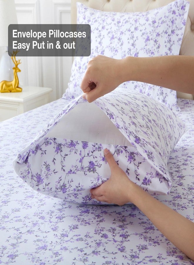 Viviland Floral King Sheet Set - 4 Piece Purple Lavender Botanical Patterned Bed Sheets - Soft, Breathable Microfiber Sheets with Deep Pocket, Non-Slip Fitted Sheets & Pillowcases - Image 5
