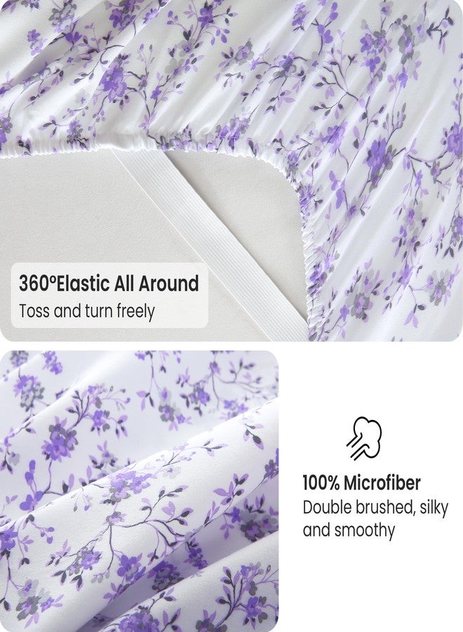 Viviland Floral King Sheet Set - 4 Piece Purple Lavender Botanical Patterned Bed Sheets - Soft, Breathable Microfiber Sheets with Deep Pocket, Non-Slip Fitted Sheets & Pillowcases - Image 4
