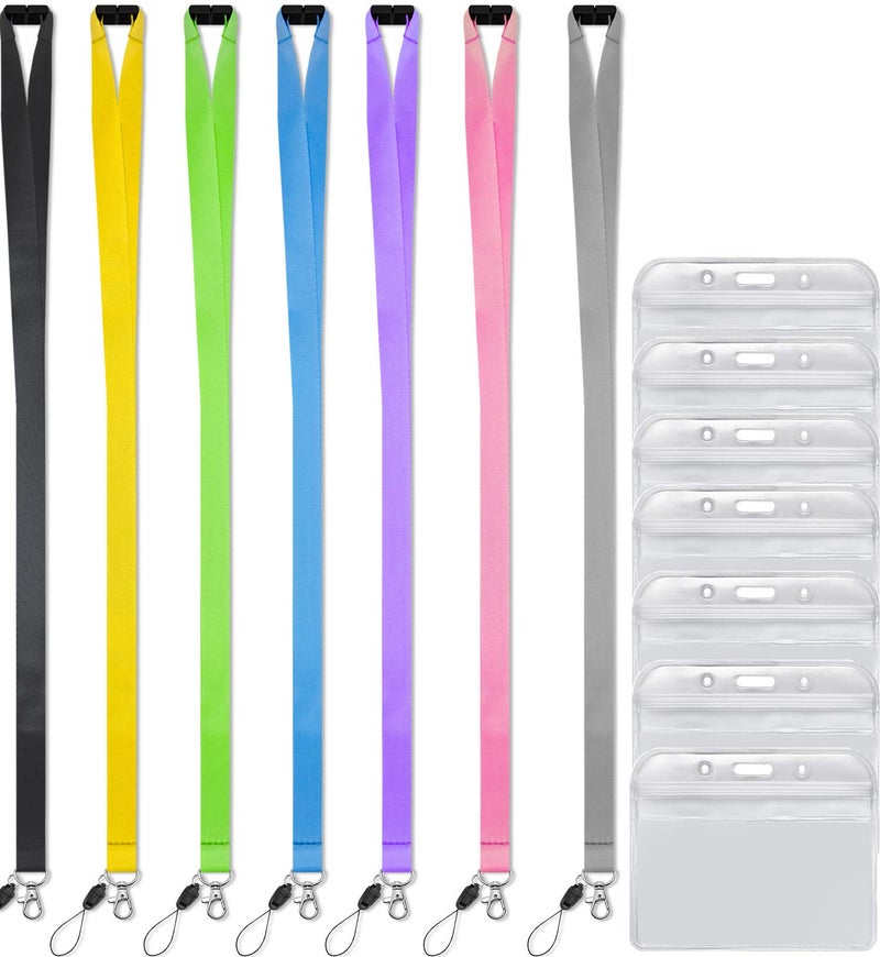 YOUOWO 7 Pack 7 Colors Lanyards With Horizontal ID Badge Holder For Office Keys Kids Women,Safety Breakaway Coloured Lanyard - Image 4