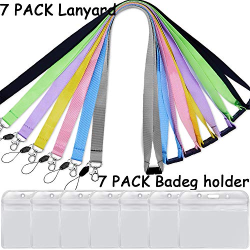 YOUOWO 7 Pack 7 Colors Lanyards With Horizontal ID Badge Holder For Office Keys Kids Women,Safety Breakaway Coloured Lanyard - Image 2