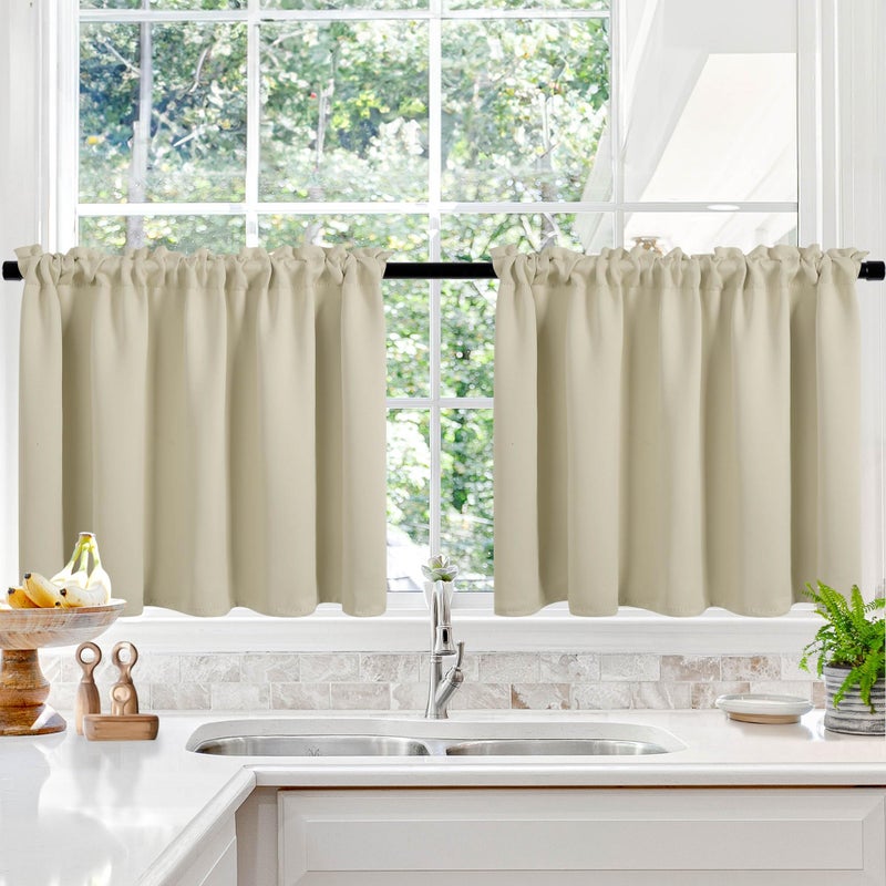 Deconovo Blackout Curtains for Bedroom-Thermal Insulated  Noise-Reducing  Energy-Efficient Drapes for Privacy & Soundproofing-Ideal for Parents  Seniors-42W x 30L Inch  Beige  2 Panels - Image 1
