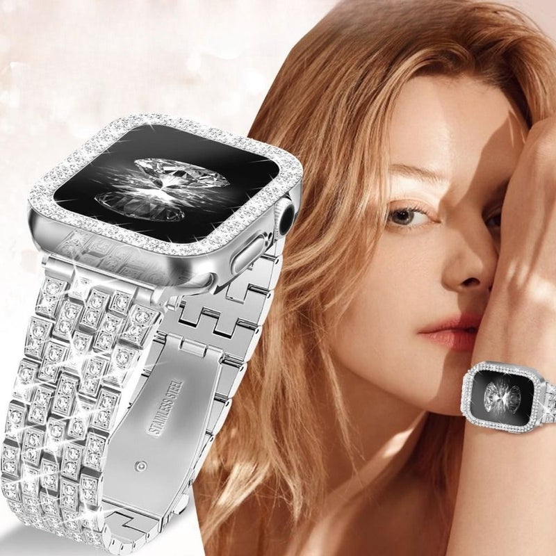 Golden Yellow Rhinestone Band With Case For 44mm Apple Watch Series 6 SE SE2 - Image 2