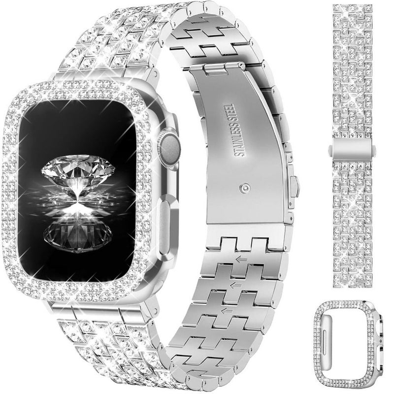 Golden Yellow Rhinestone Band With Case For 44mm Apple Watch Series 6 SE SE2 - Image 1