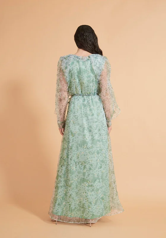 Thouq Floral Print Organza Maxi Dress