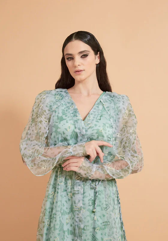 Thouq Floral Print Organza Maxi Dress