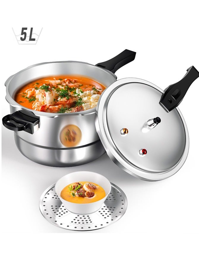 فوكدوبو طنجرة ضغط سعة 5 لتر، طنجرة متينة متوافقة مع الحث الحراري مع سطح مصقول للتسخين السريع، لون فضي - Image 1