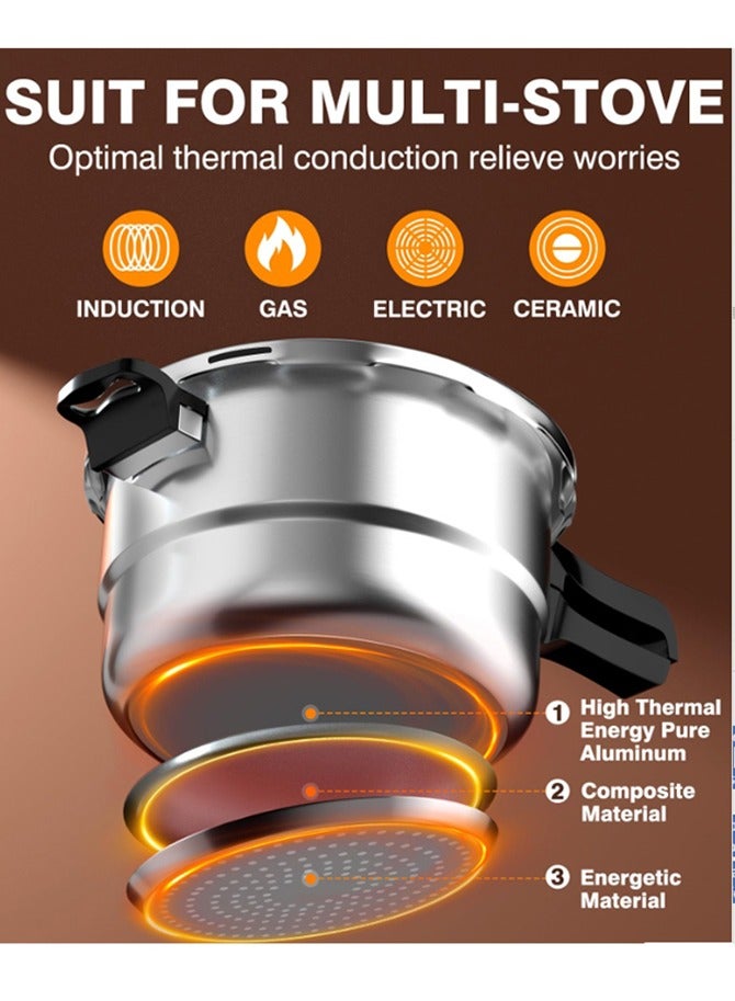 فوكدوبو طنجرة ضغط سعة 5 لتر، طنجرة متينة متوافقة مع الحث الحراري مع سطح مصقول للتسخين السريع، لون فضي - Image 2