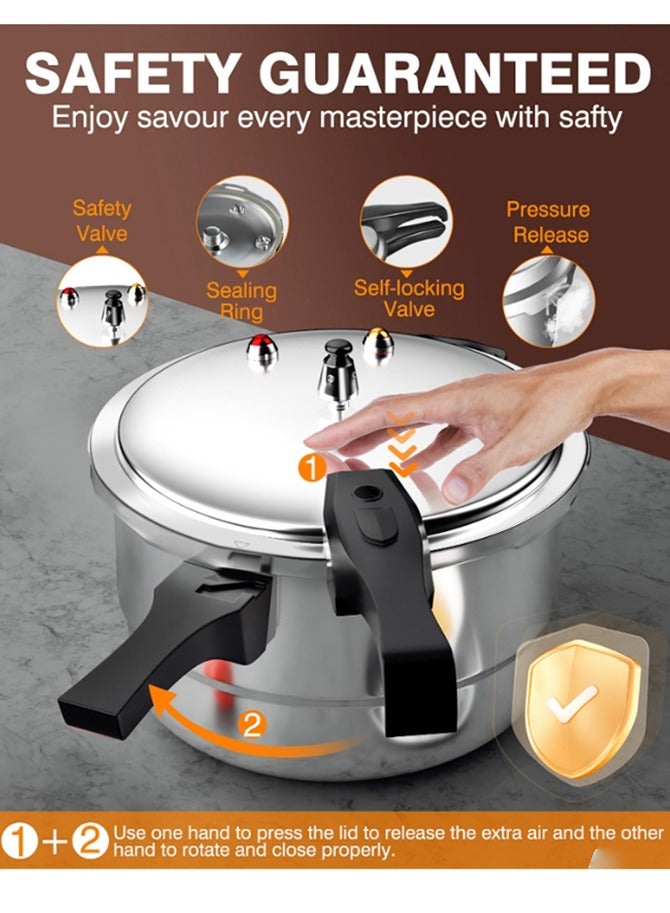 فوكدوبو طنجرة ضغط سعة 5 لتر، طنجرة متينة متوافقة مع الحث الحراري مع سطح مصقول للتسخين السريع، لون فضي - Image 4