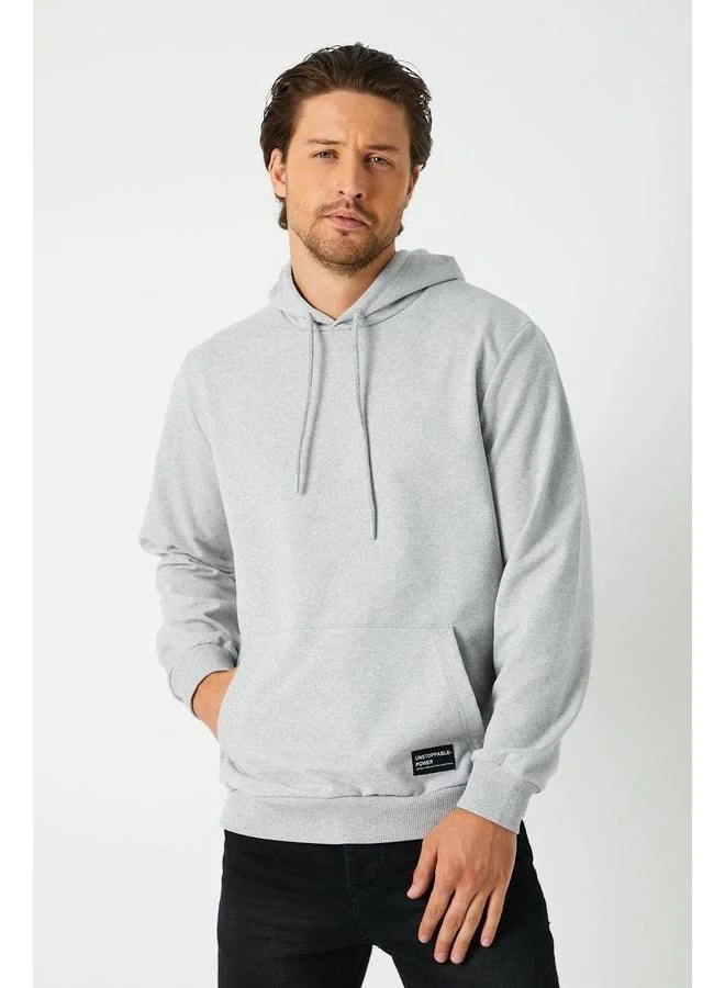 Men's Grey Hooded Kangaroo Pocket Sweatshirt