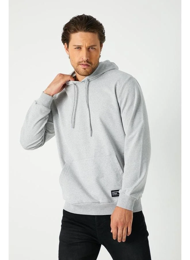 Mmetalic  Men's Grey Hooded Kangaroo Pocket Sweatshirt for Men | Best Price UAE