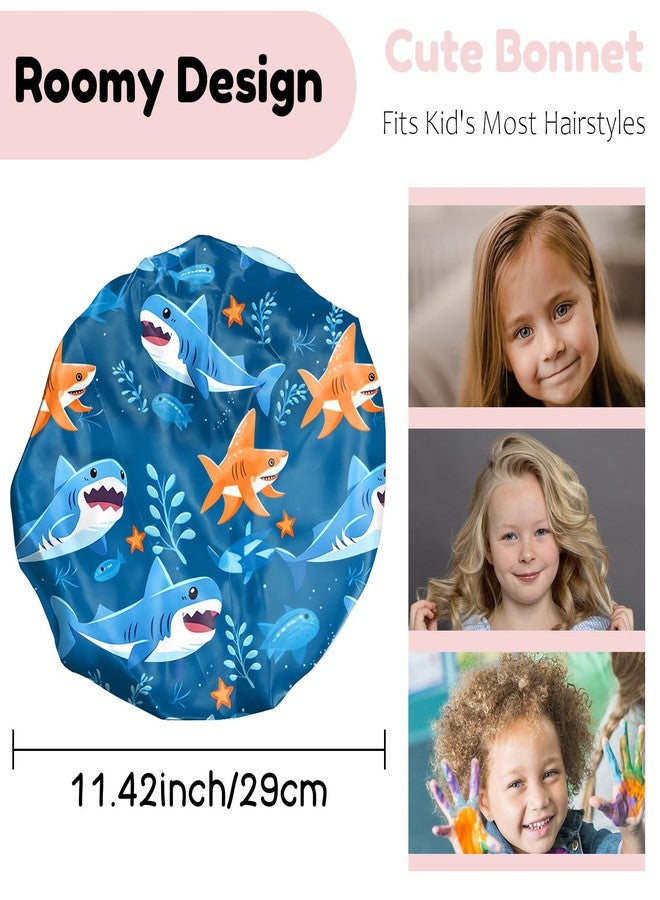 BHAHB 2 PCS Kids Bonnets for Girls Boys Satin Silk Hair Bonnets Double Layer Elastic Adjustable Hair Caps for Sleeping Reusable Cute Aesthetic-Shark Dinosaur - Image 2