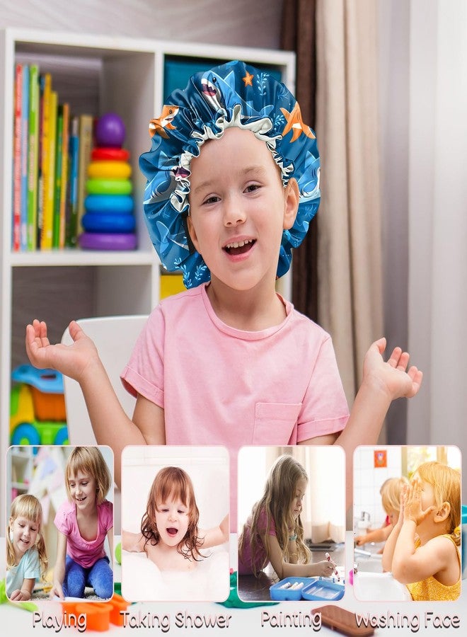 BHAHB 2 PCS Kids Bonnets for Girls Boys Satin Silk Hair Bonnets Double Layer Elastic Adjustable Hair Caps for Sleeping Reusable Cute Aesthetic-Shark Dinosaur - Image 5