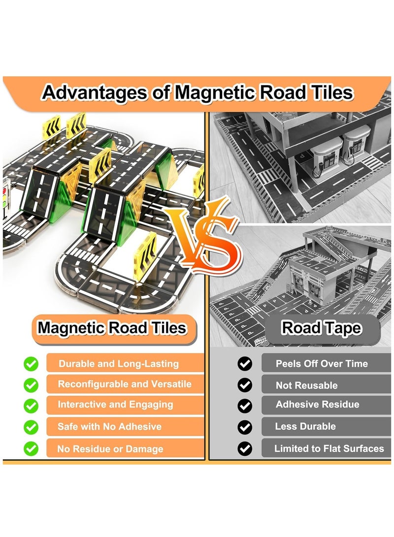 XiuWoo 82 pcs Magnetic Tiles Road Set, STEM Magnet Building Blocks for Toddler Kids Toys, Montessori Educational Toy Gifts for 3+ Year Old Boys Girls, Ideal Birthday Gift for Kids Ages 3-7  - Image 4