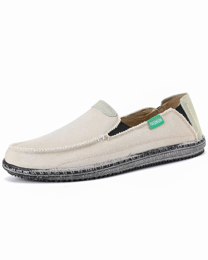 VILOCY Mens Slip on Deck Shoes Zero Drop Casual Canvas Loafer Vintage Flat Boat Shoes Beige US11 EU45 - Image 3