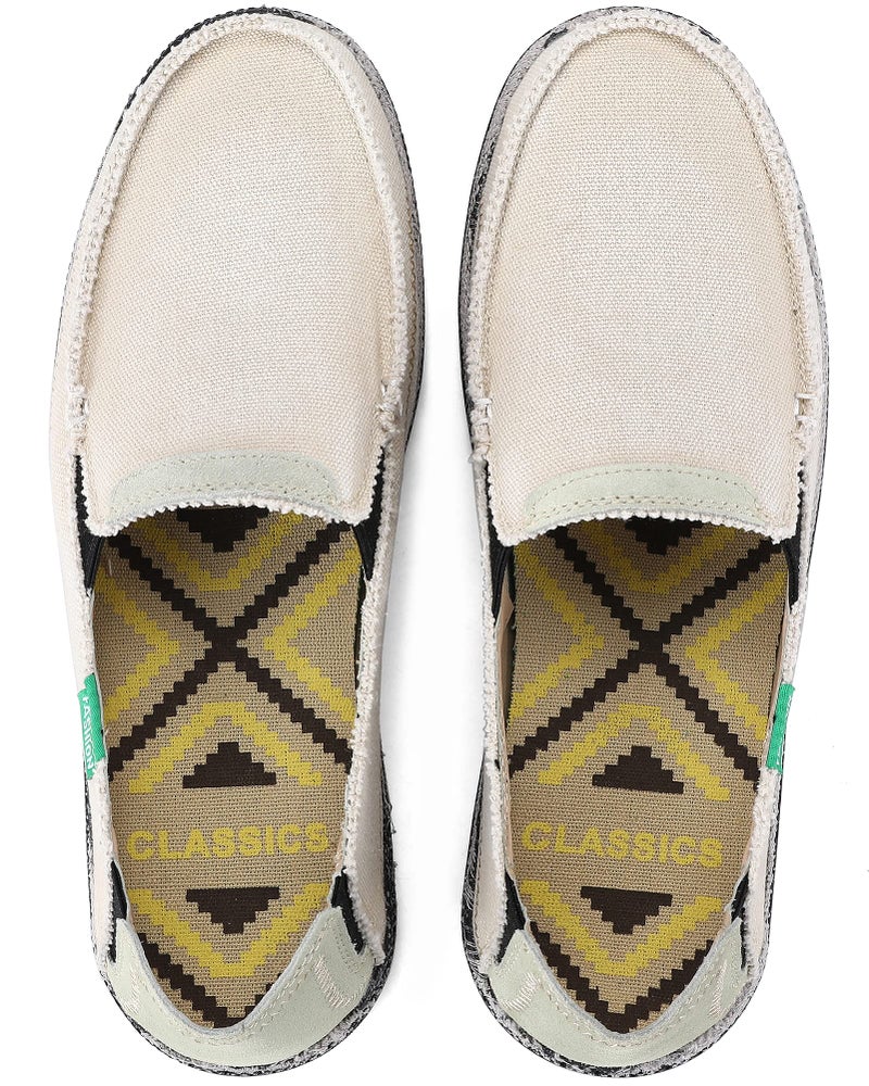 VILOCY Mens Slip on Deck Shoes Zero Drop Casual Canvas Loafer Vintage Flat Boat Shoes Beige US11 EU45 - Image 2