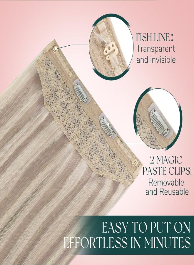 Easyouth Wire Hair Extensions Blonde Highlight Wire Hair Extensions Real Human Hair Ash Blonde Highlights Blond Fish Line Hair Extension Real Human Hair Short Straight Hair 12 Inch 70g - Image 4