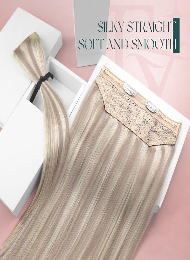 Easyouth Wire Hair Extensions Blonde Highlight Wire Hair Extensions Real Human Hair Ash Blonde Highlights Blond Fish Line Hair Extension Real Human Hair Short Straight Hair 12 Inch 70g - Image 2