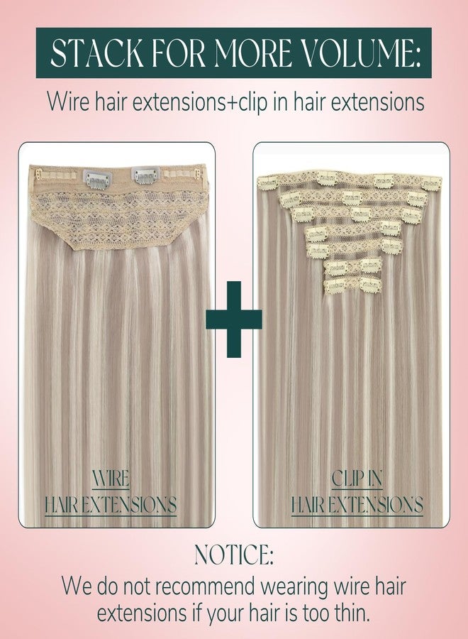 Easyouth Wire Hair Extensions Blonde Highlight Wire Hair Extensions Real Human Hair Ash Blonde Highlights Blond Fish Line Hair Extension Real Human Hair Short Straight Hair 12 Inch 70g - Image 5