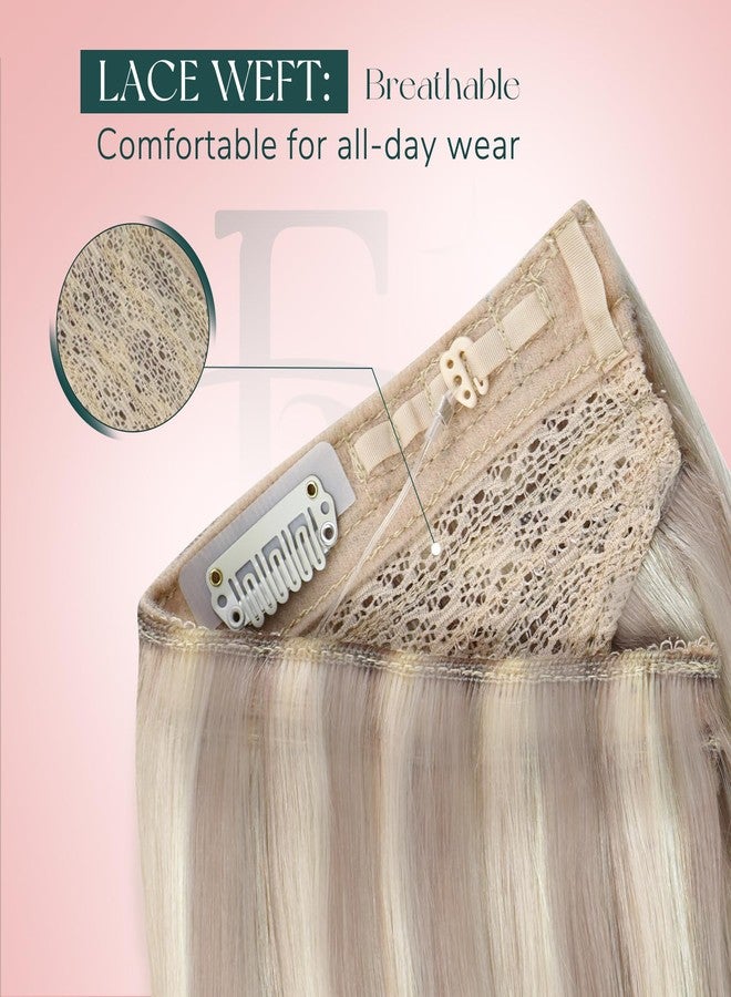 Easyouth Wire Hair Extensions Blonde Highlight Wire Hair Extensions Real Human Hair Ash Blonde Highlights Blond Fish Line Hair Extension Real Human Hair Short Straight Hair 12 Inch 70g - Image 3