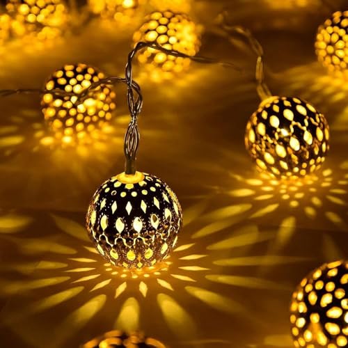 Brightown Solar Moroccan String Lights Outdoor 60 LED 36 Ft Globe Fairy Lights with 8 Lighting Modes, Waterproof Solar Powered String Lights for Garden Yard Gazebos Camping Party Holiday (Warm White) - Image 2