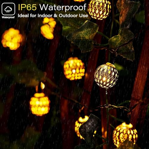 Brightown Solar Moroccan String Lights Outdoor 60 LED 36 Ft Globe Fairy Lights with 8 Lighting Modes, Waterproof Solar Powered String Lights for Garden Yard Gazebos Camping Party Holiday (Warm White) - Image 3