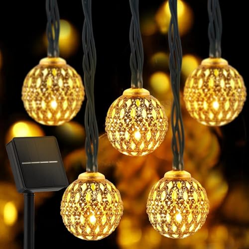 Brightown Solar Moroccan String Lights Outdoor 60 LED 36 Ft Globe Fairy Lights with 8 Lighting Modes, Waterproof Solar Powered String Lights for Garden Yard Gazebos Camping Party Holiday (Warm White) - Image 1