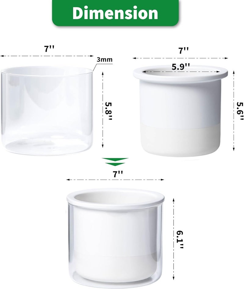 Phoenix Vine 6 Inch Self Watering Planter, Design White Terracotta Pot for Plants, Indoor Cylinder Terra Cotta Pot with Glass Vase, Set of 1, 51-B-F-1 - Image 3