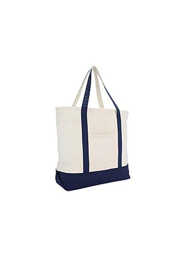 BSD Organics حقيبة توت قماش قطنية ثقيلة مع سحاب - أبيض/كحلي