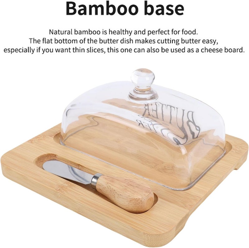 fosa Butter Keeper with Glass Lid, Butter Dish with Lid Wood, Butter Container with Stainless Steel Cutting Tool, for Cheese Cake Dessert Effortless Slicing (Wood Color) - Image 5