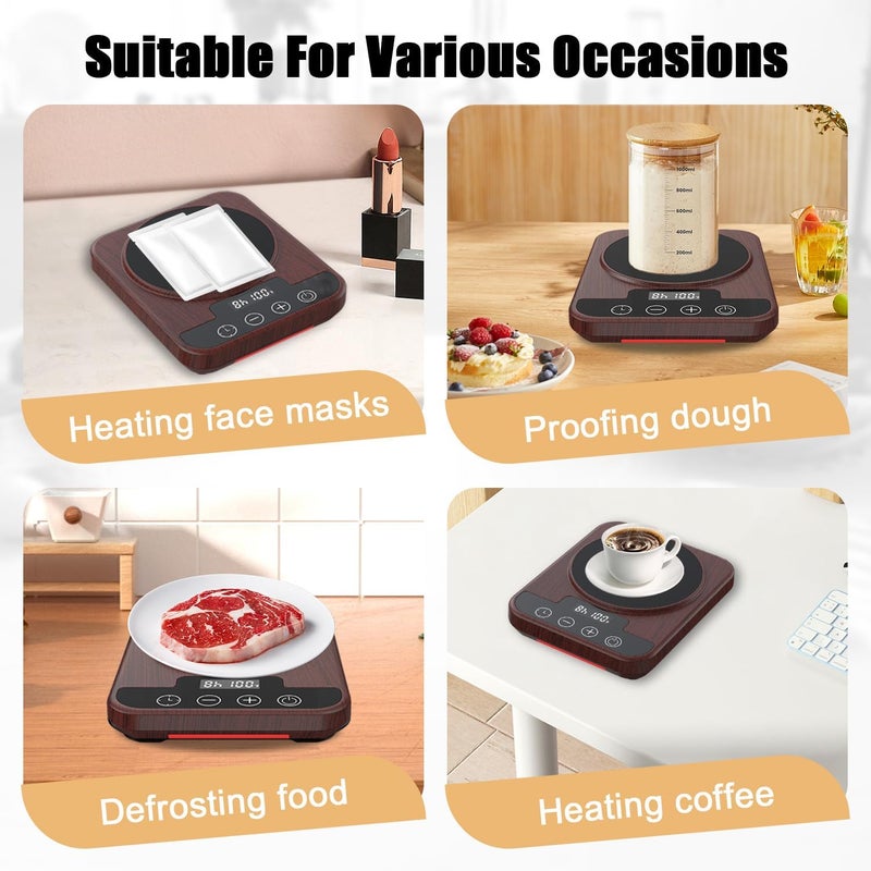 ECUMFFY Sourdough Starter Warmer Mat, 12H Timer Warming Heating Pad, Precise 1°F Thermostat Control (70-100°F), Smart Memory Warming On/Off, Fits Jars Up to 40oz, Perfect for Home Baking (Wood) - Image 4